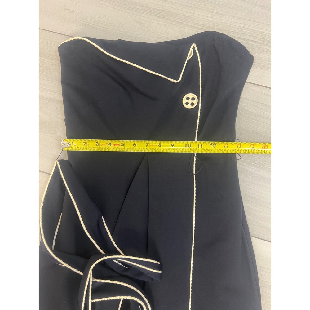 Eva Franco Strapless Dress Navy Blue Cream Trim Sz 8 Nautical Preppy Cocktail - Picture 8 of 8
